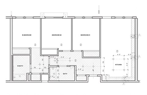 Floor plan for 3 beds, 2 baths, 1115 sqft